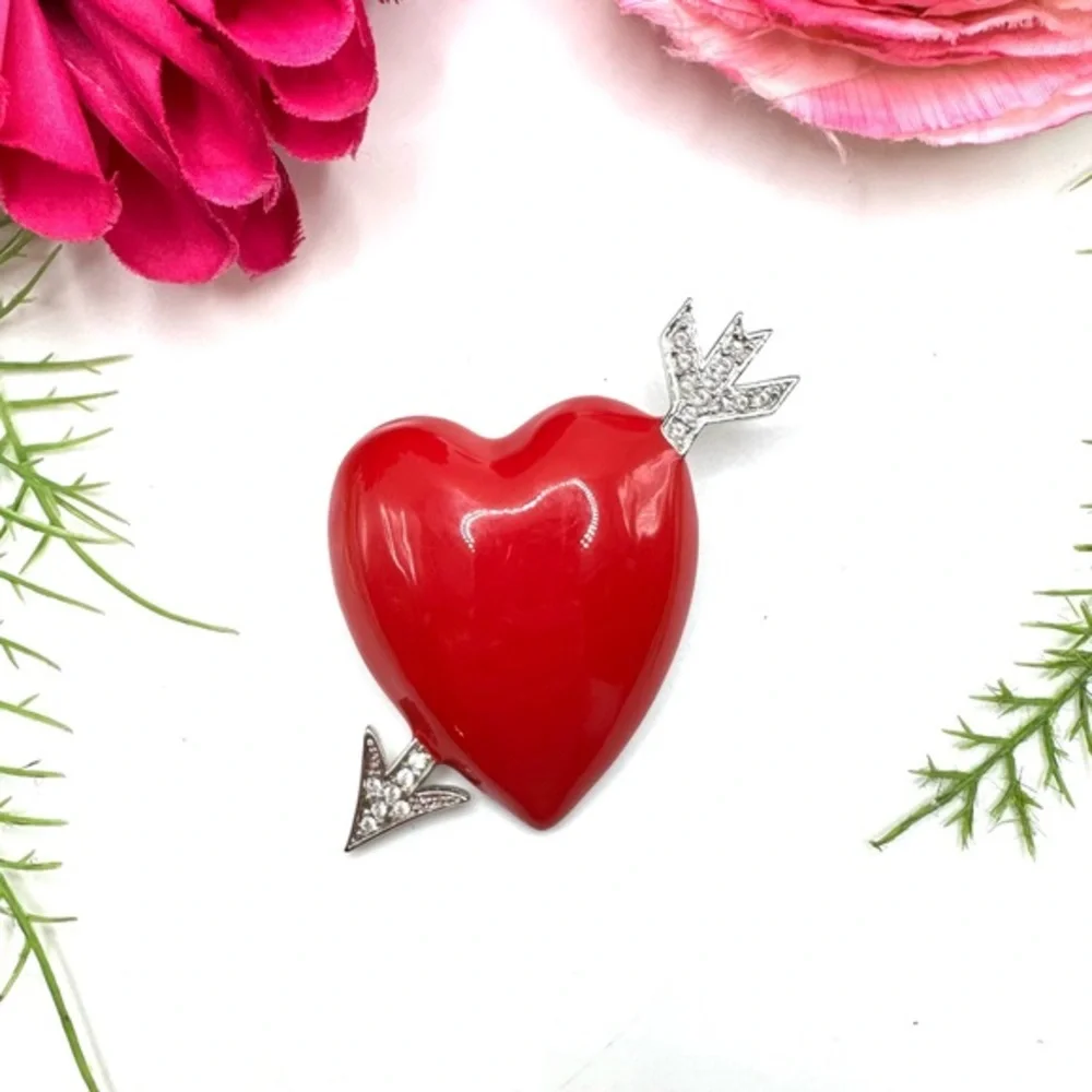 VINTAGE⚜️BOB MACKIE Red Enamel Heart & Arrow Brooch